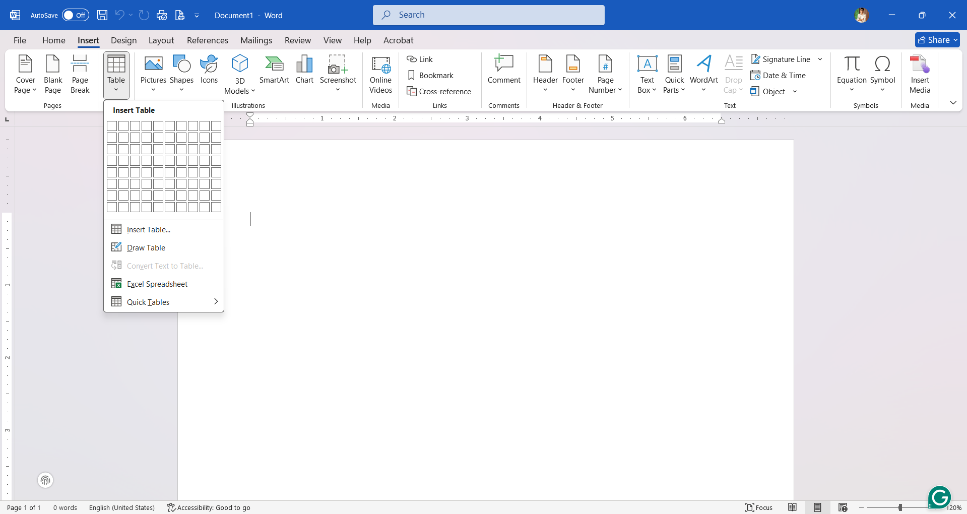 Insert Table Example